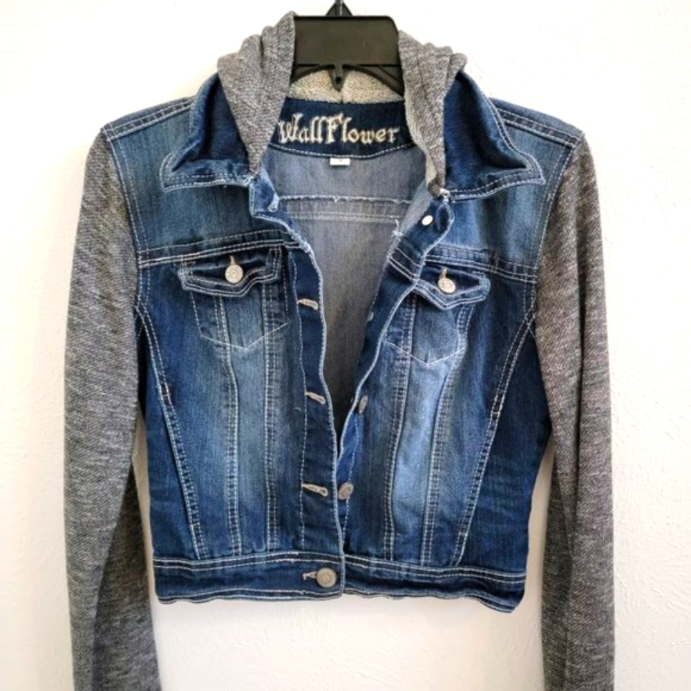 Wall Flower denim jacket and hoodie, size junior small